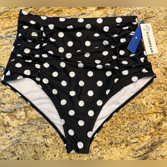Cocopear Other - Cocopear High Waisted Side Ruched Bikini Swimsuit Bottoms Polka Dot Size 2XL NWT